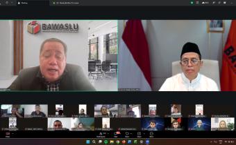 tangkap layar giat Sosialisasi Teknis Penyusunan Indikator Kinerja Utama Pengawas Pemilu via daring dihadiri pimpinan Bawaslu RI, Jumat (24/7/2026).